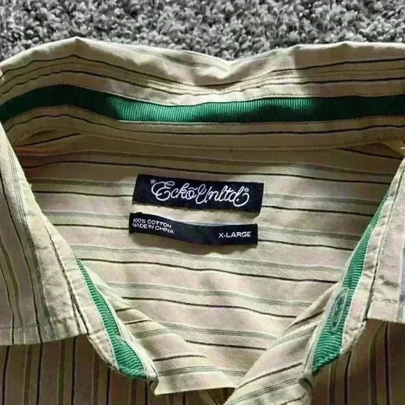 Ecko Unltd Shirt Mens XL Extra Large Tan Green Brown Long Sleeve Button Cotton - Picture 3 of 3